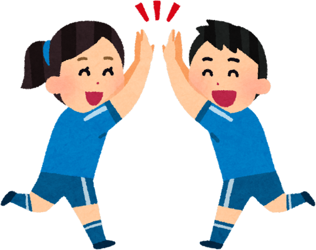 Illustration of Boy and Girl in Soccer Uniforms High-Fiving